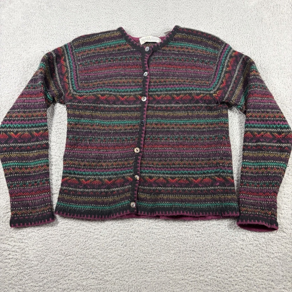VINTAGE Valerie Stevens Fair Isle Cardigan Lambswool Rabbit Hair Sweater Aztec